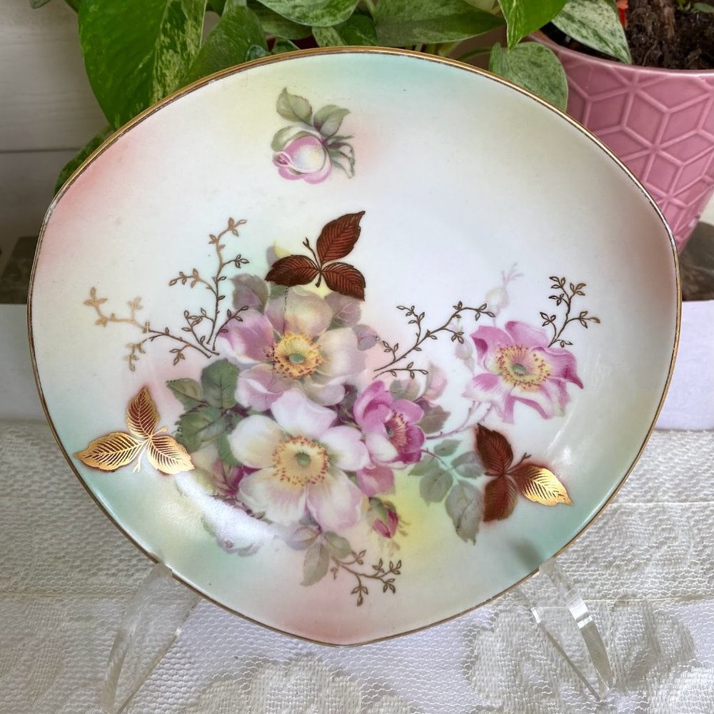 Vintage Schumann Arzberg Germany Bon Bon Wild Rose Rounded Triangle Shape Dish